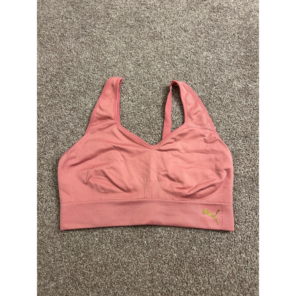 Puma Sports Bra Womens Medium Coral Pink Excellent Seamless Adjustable Straps
